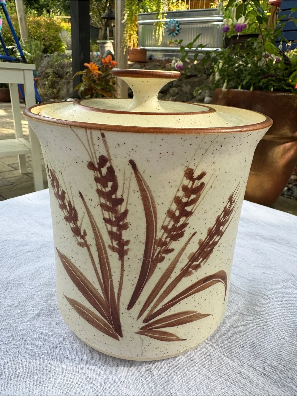 Bennett Welsh Signed Studio Pottery Stoneware Canister Set Wheat Pattern